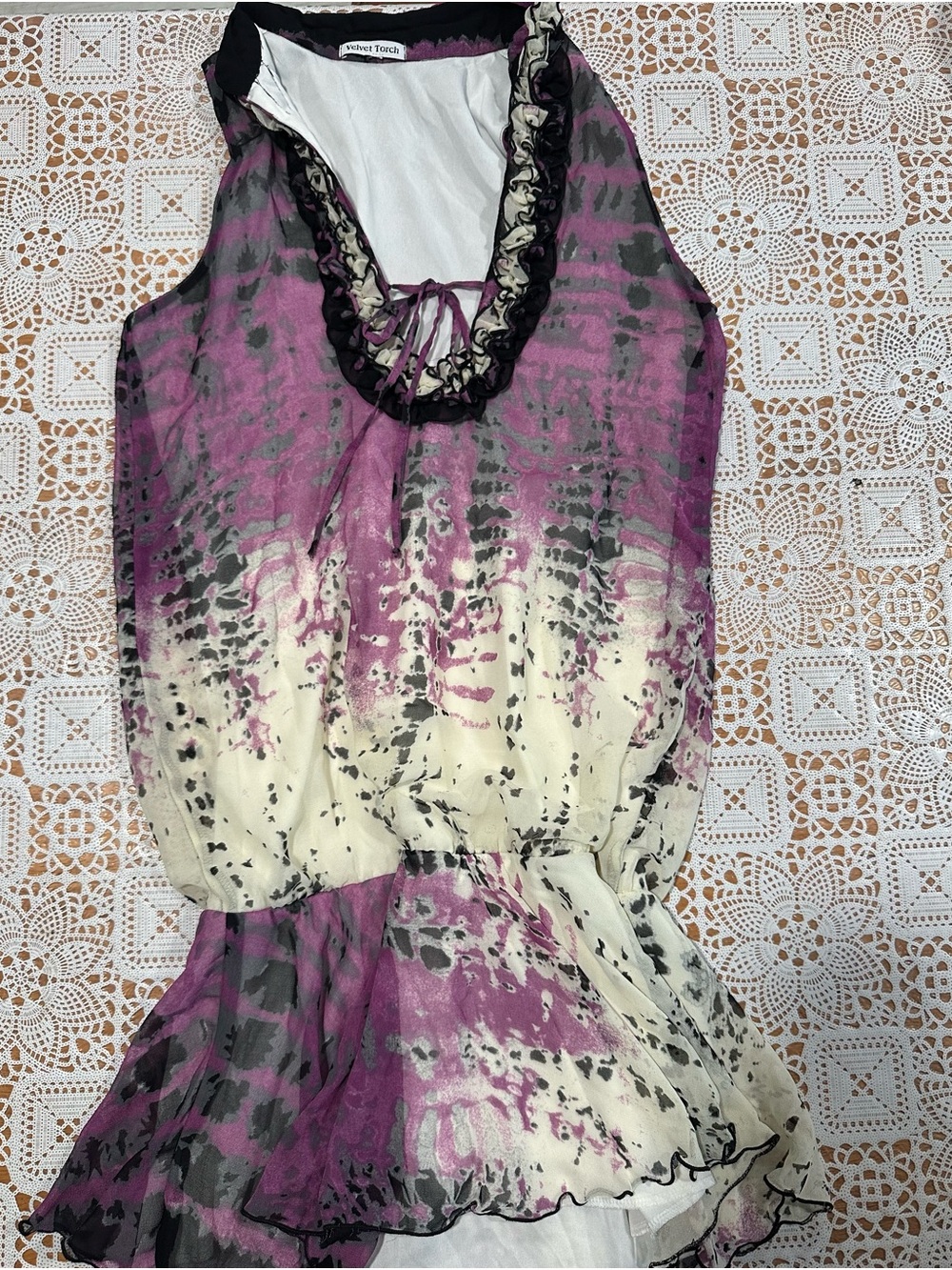 Velvet Torch Purple Abstract Bubble Hem Sleeveless Dress Made USA